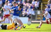 21 April 2024; Cian Madden of Cavan scores his side's first goal during the Ulster GAA Football Senior Championship quarter-final match between Cavan and Tyrone at Kingspan Breffni in Cavan. Photo by Seb Daly/Sportsfile