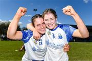 21 April 2024; Waterford players, Éimear O'Neill, left, and Maggie Gostl of Waterford celebrate after the Electric Ireland All-Ireland Camogie Minor A semi-final match between Cork and Waterford at Kilcommon in Tipperary. Photo by Tom Beary/Sportsfile