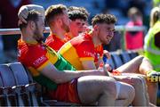 21 April 2024; John Michael Nolan and Chris Nolan of Carlow dejected at the end of the game in the Leinster GAA Hurling Senior Championship Round 1 match between Galway and Carlow at Pearse Stadium in Galway. Photo by Ray Ryan/Sportsfile