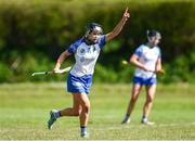 21 April 2024; Maggie Gostl of Waterford celebrates after scoring her side's third goal from a penalty during the Electric Ireland All-Ireland Camogie Minor A semi-final match between Cork and Waterford at Kilcommon in Tipperary. Photo by Tom Beary/Sportsfile