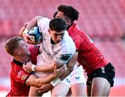 20 April 2024; Cormac Foley of Leinster is tackled by Morne van den Berg of Emirates Lions during the United Rugby Championship match between Emirates Lions and Leinster at Emirates Airline Park in Johannesburg, South Africa. Photo by Harry Murphy/Sportsfile