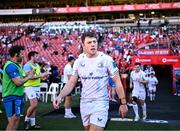 20 April 2024; Lee Barron of Leinster runs out before the United Rugby Championship match between Emirates Lions and Leinster at Emirates Airline Park in Johannesburg, South Africa. Photo by Harry Murphy/Sportsfile