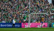 21 April 2024; Limerick's Aaron Gillane celebrates scoring his side's third goal during the Munster GAA Hurling Senior Championship Round 1 match between Clare and Limerick at Cusack Park in Ennis, Clare. Photo by Ray McManus/Sportsfile