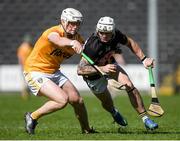 21 April 2024; Owen Wall of Kilkenny is tackled by Rory McCloskey of Antrim during the Leinster GAA Hurling Senior Championship Round 1 match between Kilkenny and Antrim at UMPC Nowlan Park in Kilkenny. Photo by Shauna Clinton/Sportsfile