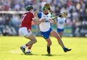 21 April 2024; Jack Prendergast of Waterford is tackled by Mark Coleman of Cork during the Munster GAA Hurling Senior Championship Round 1 match between Waterford and Cork at Walsh Park in Waterford. Photo by Brendan Moran/Sportsfile