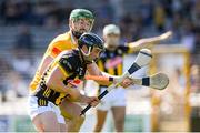 21 April 2024; Mikey Butler of Kilkenny is tackled by Conor McCann of Antrim during the Leinster GAA Hurling Senior Championship Round 1 match between Kilkenny and Antrim at UMPC Nowlan Park in Kilkenny. Photo by Shauna Clinton/Sportsfile