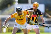 21 April 2024; Ryan McGarry of Antrim is tackled by Shane Murphy of Kilkenny during the Leinster GAA Hurling Senior Championship Round 1 match between Kilkenny and Antrim at UMPC Nowlan Park in Kilkenny. Photo by Shauna Clinton/Sportsfile