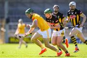 21 April 2024; Niall McKenna of Antrim in action against Eoin Cody of Kilkenny during the Leinster GAA Hurling Senior Championship Round 1 match between Kilkenny and Antrim at UMPC Nowlan Park in Kilkenny. Photo by Shauna Clinton/Sportsfile