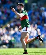 21 April 2024; Aidan O'Shea of Mayo celebrates after scoring a point during the Connacht GAA Football Senior Championship semi-final match between Roscommon and Mayo at Dr Hyde Park in Roscommon. Photo by Piaras Ó Mídheach/Sportsfile