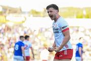 21 April 2024; Michael McKernan of Tyrone celebrates during the Ulster GAA Football Senior Championship quarter-final match between Cavan and Tyrone at Kingspan Breffni in Cavan. Photo by Seb Daly/Sportsfile