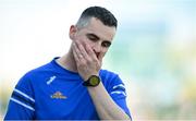 21 April 2024; Cavan manager Raymond Galligan reacts during the Ulster GAA Football Senior Championship quarter-final match between Cavan and Tyrone at Kingspan Breffni in Cavan. Photo by Seb Daly/Sportsfile