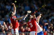 21 April 2024; Mark Coleman of Cork, left, gathers possession ahead of teammate Damien Cahalane and Jack Prendergast of Waterford during the Munster GAA Hurling Senior Championship Round 1 match between Waterford and Cork at Walsh Park in Waterford. Photo by Brendan Moran/Sportsfile