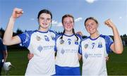 21 April 2024; Waterford players, from left, Aisling Bonnar, Hannah McGrath and Abbie Burrows celebrate after the Electric Ireland All-Ireland Camogie Minor A semi-final match between Cork and Waterford at Kilcommon in Tipperary. Photo by Tom Beary/Sportsfile