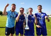 21 April 2024; Waterford & District Junior Football League players celebrate after the FAI Oscar Traynor Inter-League Cup final match between Mayo Football League and Waterford & District Junior League at Umbro Park, Milebush, Castlebar in Mayo. Photo by Michael P Ryan/Sportsfile