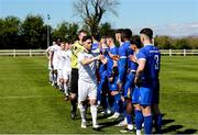 21 April 2024; Players from both teams during the pre match hand shake before the FAI Oscar Traynor Inter-League Cup final match between Mayo Football League and Waterford & District Junior League at Umbro Park, Milebush, Castlebar in Mayo. Photo by Michael P Ryan/Sportsfile