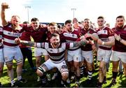 21 April 2024; Tullow RFC players celebrate after the Bank of Ireland Provincial Towns Cup final match between Ashbourne RFC and Tullow RFC at Carlow RFC in Carlow. Photo by Matt Browne/Sportsfile