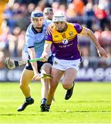 21 April 2024; Brian Hayes of Dublin in action against Rory O'Connor of Wexford during the Leinster GAA Hurling Senior Championship Round 1 match between Wexford and Dublin at Chadwicks Wexford Park in Wexford. Photo by Tyler Miller/Sportsfile