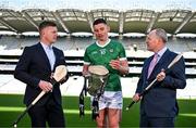 22 April 2024; In attendance at the launch of Bord Gáis Energy’s ‘That’s Hurling Energy’ campaign are, from left, Bord Gáis Energy ambassador Joe Canning, Bord Gáis Energy ambassador and Limerick hurler Gearóid Hegarty and Bord Gáis Energy Managing Director Dave Kirwan at Croke Park in Dublin. The new campaign marks Bord Gáis Energy’s 15 years of involvement in inter county hurling and celebrates the excitement, spirit and passion that makes the GAA All-Ireland Senior Hurling Championship and its fans so unique. Photo by Sam Barnes/Sportsfile