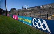 21 April 2024; Pitchside signage around the ground before the Munster GAA Hurling Senior Championship Round 1 match between Clare and Limerick at Cusack Park in Ennis, Clare. Photo by Ray McManus/Sportsfile