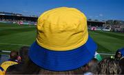21 April 2024; A Clare supporter wears a hat before the Munster GAA Hurling Senior Championship Round 1 match between Clare and Limerick at Cusack Park in Ennis, Clare. Photo by Ray McManus/Sportsfile