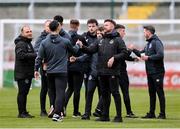 22 April 2024; Shamrock Rovers staff and players including sporting director Stephen McPhail greet each other before the SSE Airtricity Men's Premier Division match between Shelbourne and Shamrock Rovers at Tolka Park in Dublin. Photo by Stephen McCarthy/Sportsfile