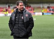 22 April 2024; Derry City manager Ruaidhrí Higgins before the SSE Airtricity Men's Premier Division match between Derry City and St Patrick's Athletic at The Ryan McBride Brandywell Stadium in Derry. Photo by Piaras Ó Mídheach/Sportsfile