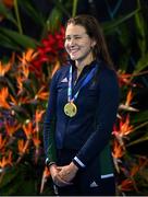 22 April 2024; Róisín Ní Ríain of Ireland on the podium with her gold medal after winning the Women's 100m Breaststroke SB13 Final during day two of the Para Swimming European Championships at the Penteada Olympic Pools Complex in Funchal, Portugal. Photo by Ramsey Cardy/Sportsfile