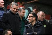 22 April 2024; FAI director of football Marc Canham and Republic of Ireland U21's manager Jim Crawford, left, during the SSE Airtricity Men's Premier Division match between Shelbourne and Shamrock Rovers at Tolka Park in Dublin. Photo by Stephen McCarthy/Sportsfile