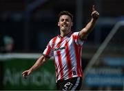 22 April 2024; Danny Mullen of Derry City celebrates scoring his side's third goal during the SSE Airtricity Men's Premier Division match between Derry City and St Patrick's Athletic at The Ryan McBride Brandywell Stadium in Derry. Photo by Piaras Ó Mídheach/Sportsfile