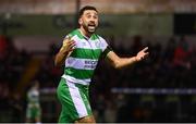 22 April 2024; Roberto Lopes of Shamrock Rovers appeals to the officials during the SSE Airtricity Men's Premier Division match between Shelbourne and Shamrock Rovers at Tolka Park in Dublin. Photo by Stephen McCarthy/Sportsfile