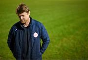 22 April 2024; Shelbourne manager Damien Duff during an interview with Newstalk's Off The Ball after the SSE Airtricity Men's Premier Division match between Shelbourne and Shamrock Rovers at Tolka Park in Dublin. Photo by Stephen McCarthy/Sportsfile