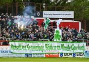 22 April 2024; Shamrock Rovers supporters before the SSE Airtricity Men's Premier Division match between Shelbourne and Shamrock Rovers at Tolka Park in Dublin. Photo by Stephen McCarthy/Sportsfile