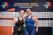 23 April 2024; Dearbhaile Brady, left, and Nicole Turner of Ireland after qualifying for the final in the Women's 200m Individual Medley SM6 during day three of the Para Swimming European Championships at the Penteada Olympic Pools Complex in Funchal, Portugal. Photo by Ramsey Cardy/Sportsfile