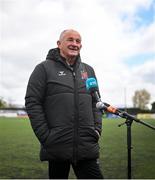 23 April 2024; Noel King speaking to RTÉ as he is unveiled as the new Dundalk FC Manager during a Dundalk FC press conference at Oriel Park in Dundalk, Louth. Photo by David Fitzgerald/Sportsfile