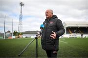 23 April 2024; Noel King speaking to RTÉ as he is unveiled as the new Dundalk FC Manager during a Dundalk FC press conference at Oriel Park in Dundalk, Louth. Photo by David Fitzgerald/Sportsfile