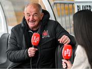 23 April 2024; Noel King speaking to Aisling O'Reilly from OffTheBall as he is unveiled as the new Dundalk FC Manager during a Dundalk FC press conference at Oriel Park in Dundalk, Louth. Photo by David Fitzgerald/Sportsfile
