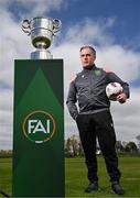 23 April 2024; Glebe North manager Darius Kierans poses for a portrait during the FAI Intermediate Cup Final media day at FAI Headquarters in Abbotstown, Dublin. The FAI Intermediate Cup Final 2023/24 between Glebe North FC of the Leinster Senior League and Ringmahon Rangers FC of the Munster Senior League takes place at Weaver's Park in Drogehda, Louth, on Sunday April 28th at 2.30pm. Photo by Stephen McCarthy/Sportsfile