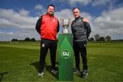 23 April 2024; Ringmahon Rangers manager Aidan Foley, left, and Glebe North manager Darius Kierans during the FAI Intermediate Cup Final media day at FAI Headquarters in Abbotstown, Dublin. The FAI Intermediate Cup Final 2023/24 between Glebe North FC of the Leinster Senior League and Ringmahon Rangers FC of the Munster Senior League takes place at Weaver's Park in Drogehda, Louth, on Sunday April 28th at 2.30pm. Photo by Stephen McCarthy/Sportsfile