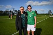 23 April 2024; Anna Butler and Chloe Wallace of Republic of Ireland after the women's under 16's international friendly match between Republic of Ireland and Denmark at the FAI National Training Centre in Abbotstown, Dublin. Photo by Stephen McCarthy/Sportsfile