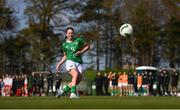 23 April 2024; Heather Loomes of Republic of Ireland takes a penalty in the shoot-out of the women's under 16's international friendly match between Republic of Ireland and Denmark at the FAI National Training Centre in Abbotstown, Dublin. Photo by Stephen McCarthy/Sportsfile
