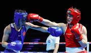 23 April 2024; Kellie Harrington of Ireland, right, in action against Ozer Gizem of Turkey in their Women's 60kg lightweight quarter-final bout during the 2024 European Boxing Championships at Aleksandar Nikolic Hall in Belgrade, Serbia. Photo by Nikola Krstic/Sportsfile