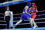 23 April 2024; Kellie Harrington of Ireland, right, in action against Ozer Gizem of Turkey in their Women's 60kg lightweight quarter-final bout during the 2024 European Boxing Championships at Aleksandar Nikolic Hall in Belgrade, Serbia. Photo by Nikola Krstic/Sportsfile