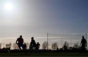 23 April 2024; Kildare players warm-up before the EirGrid Leinster GAA Football U20 Championship semi-final match between Kildare and Meath at Manguard Park at the Kildare GAA Centre of Excellence in Hawkfield, Kildare. Photo by Tyler Miller/Sportsfile