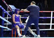 23 April 2024; Lisa O'Rourke of Ireland receives instructions from coach Zaur Antia during her Women's 66kg welterweight quarter-final bout against Jessica Triebelova of Slovakia during the 2024 European Boxing Championships at Aleksandar Nikolic Hall in Belgrade, Serbia. Photo by Nikola Krstic/Sportsfile