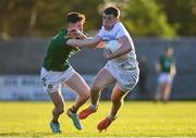 23 April 2024; Mark Gibbons of Kildare in action against Tom Bowden of Meath during the EirGrid Leinster GAA Football U20 Championship semi-final match between Kildare and Meath at Manguard Park at the Kildare GAA Centre of Excellence in Hawkfield, Kildare. Photo by Tyler Miller/Sportsfile
