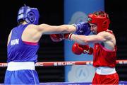 23 April 2024; Aoife O'Rourke of Ireland, right, in action against Veronika Nakota of Hungary in their Women's 75kg middleweight quarter-final bout during the 2024 European Boxing Championships at Aleksandar Nikolic Hall in Belgrade, Serbia. Photo by Nikola Krstic/Sportsfile