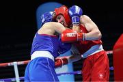 23 April 2024; Aoife O'Rourke of Ireland, right, in action against Veronika Nakota of Hungary in their Women's 75kg middleweight quarter-final bout during the 2024 European Boxing Championships at Aleksandar Nikolic Hall in Belgrade, Serbia. Photo by Nikola Krstic/Sportsfile