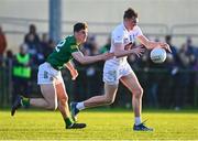 23 April 2024; Ryan Sinkey of Kildare in action against Conor Duke of Meath during the EirGrid Leinster GAA Football U20 Championship semi-final match between Kildare and Meath at Manguard Park at the Kildare GAA Centre of Excellence in Hawkfield, Kildare. Photo by Tyler Miller/Sportsfile