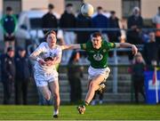23 April 2024; Ethan Mountaine of Kildare in action against Charlie O'Connor of Meath during the EirGrid Leinster GAA Football U20 Championship semi-final match between Kildare and Meath at Manguard Park at the Kildare GAA Centre of Excellence in Hawkfield, Kildare. Photo by Tyler Miller/Sportsfile