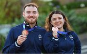 23 April 2024; Barry McClements of Ireland, with his bronze medal after finishing third in the Men's 100m Butterfly S9 Final , and Nicole Turner of Ireland, with her bronze medal after finishing third in the Women's 200m Individual Medley SM6 Final, during day three of the Para Swimming European Championships at the Penteada Olympic Pools Complex in Funchal, Portugal. Photo by Ramsey Cardy/Sportsfile